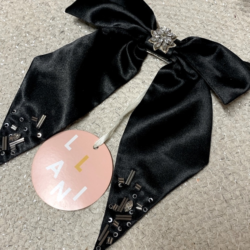 Anthropologie Llani black embellished hair bow barrette new with tags